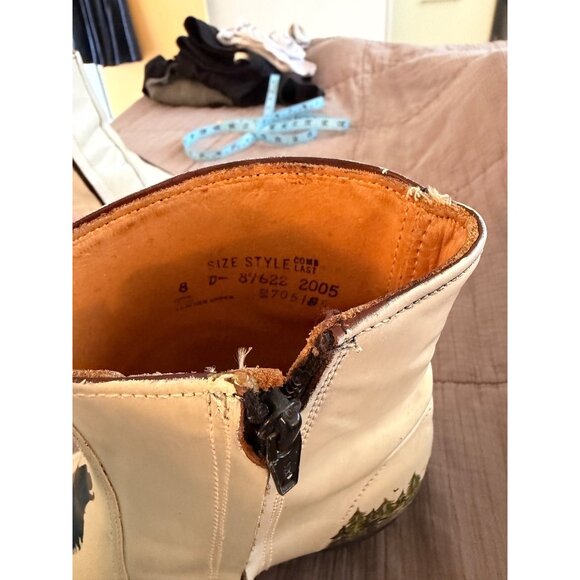 Sears Vintage Mens Hand Painted Coyote Boots Size 8 D Cream Leather Western OOAK - Picture 16 of 16